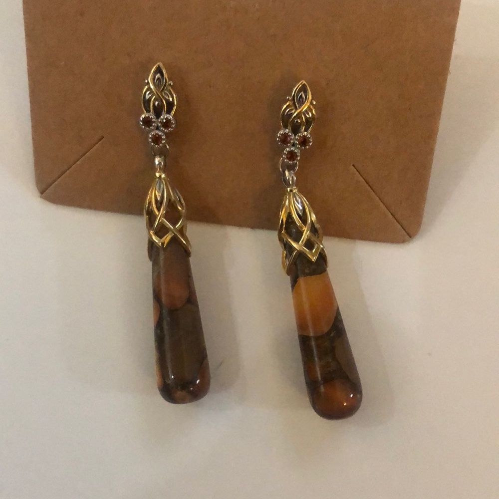 Elegant Gold and Brown Earrings Set All made out of 925 Sterling Silver - Picture 2 of 8